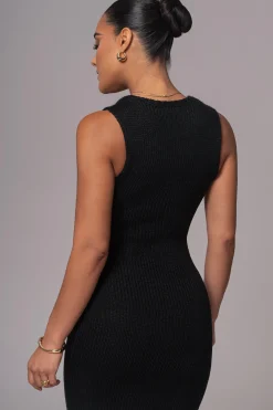 JLUXLABEL Black Sleeveless Cable Knit Dress
