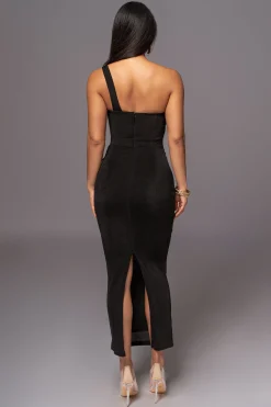JLUXLABEL Black Slinky Krishna One Shoulder Maxi Dress