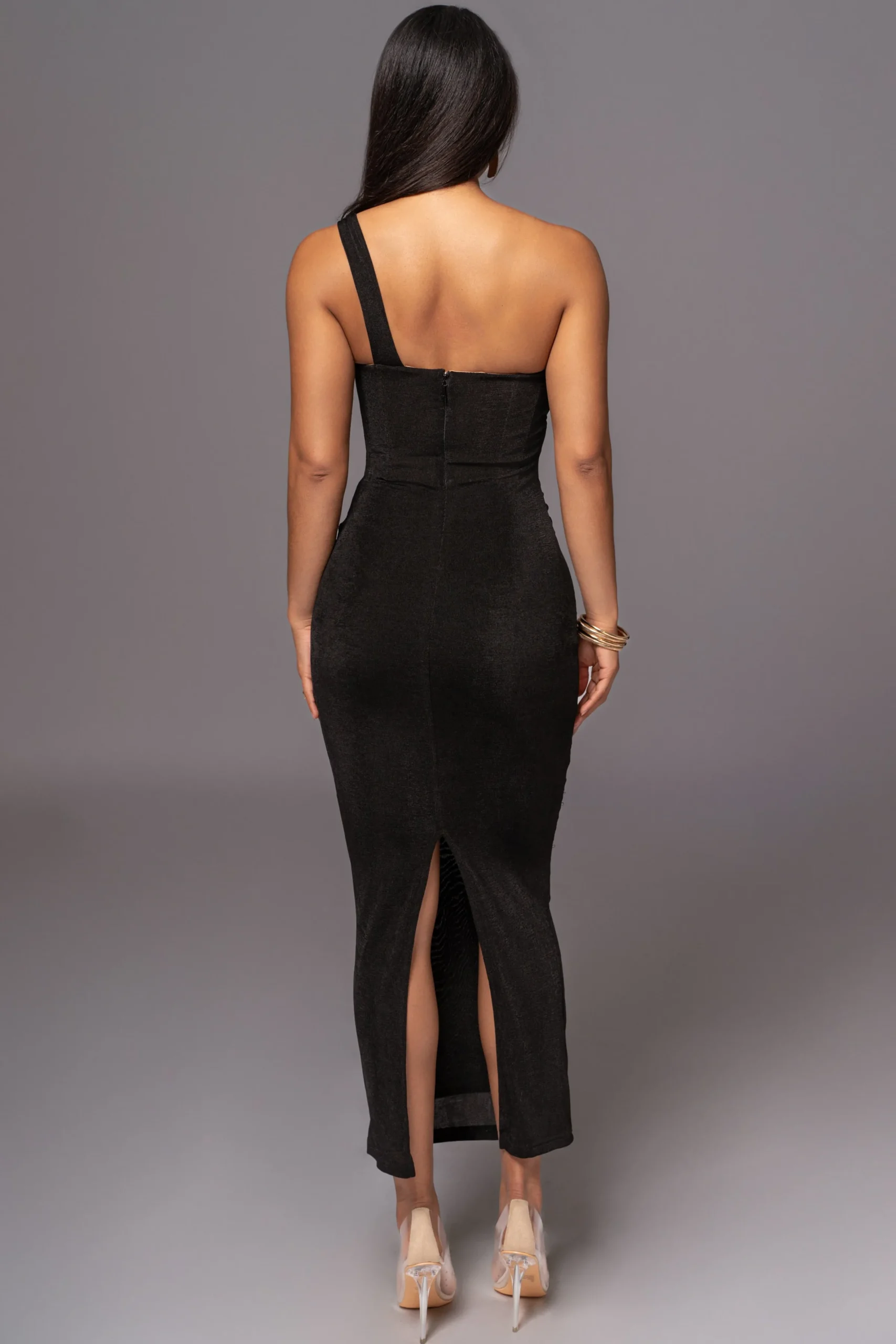 JLUXLABEL Black Slinky Krishna One Shoulder Maxi Dress