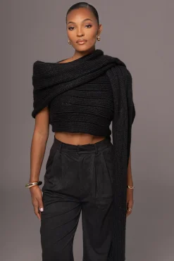 JLUXLABEL Black Soft Life Cable Knit Sweater Top