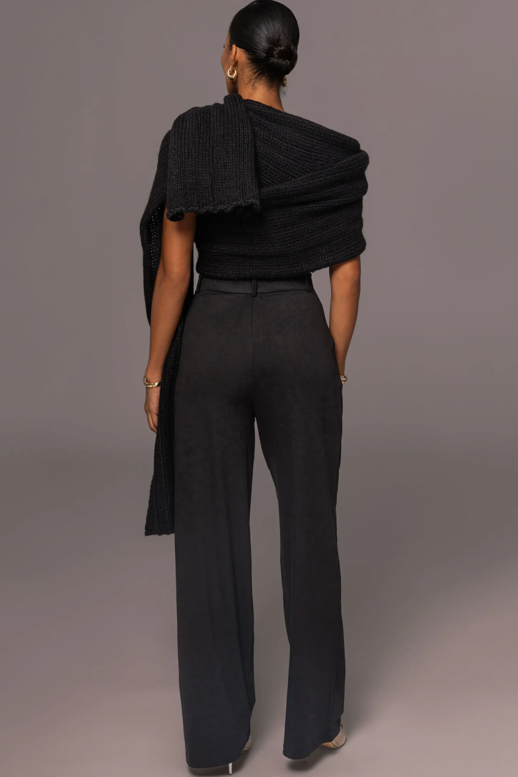 JLUXLABEL Black Soft Life Cable Knit Sweater Top