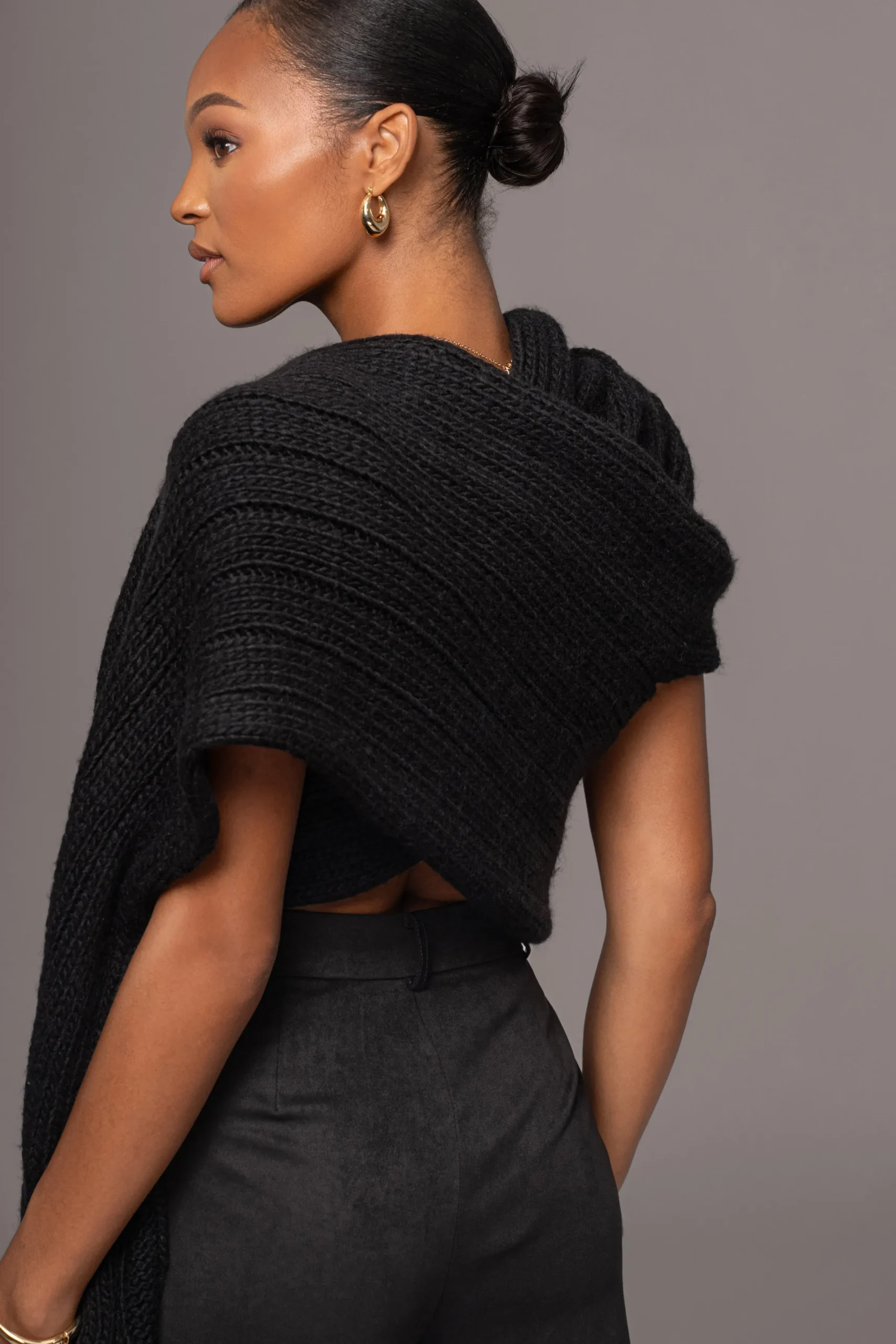 JLUXLABEL Black Soft Life Cable Knit Sweater Top