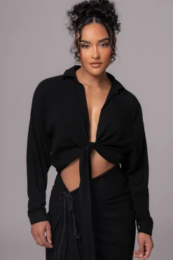 JLUXLABEL Black Soho Front Tied Woven Top