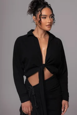 JLUXLABEL Black Soho Front Tied Woven Top