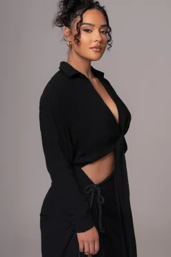 JLUXLABEL Black Soho Front Tied Woven Top