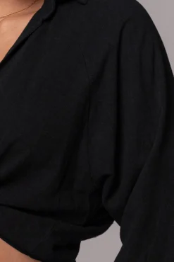 JLUXLABEL Black Soho Front Tied Woven Top