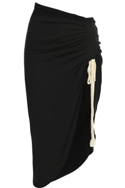 JLUXLABEL Black Spring Ruched Linen Skirt