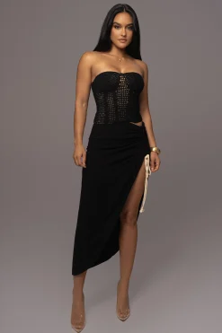 JLUXLABEL Black Spring Ruched Linen Skirt