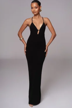 JLUXLABEL Black Sun Rays Knit Maxi Dress