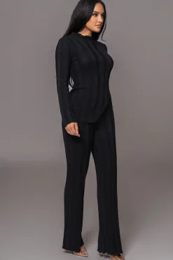 JLUXLABEL Black Take A Chance Ribbed Pant Set