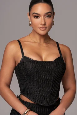 JLUXLABEL Black Textured Harley Corset Top
