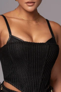 JLUXLABEL Black Textured Harley Corset Top