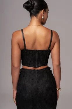 JLUXLABEL Black Textured Harley Corset Top