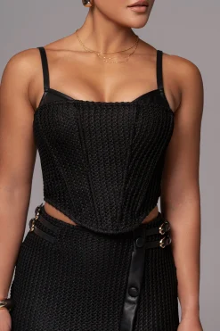 JLUXLABEL Black Textured Harley Corset Top