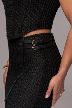 JLUXLABEL Black Textured Mystique Midi Skirt
