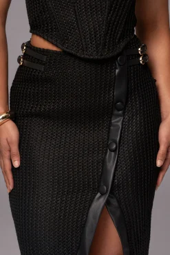 JLUXLABEL Black Textured Mystique Midi Skirt