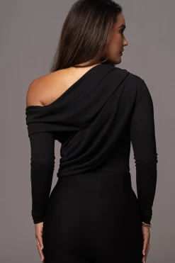 JLUXLABEL Black Ultra High Neck Bodysuit