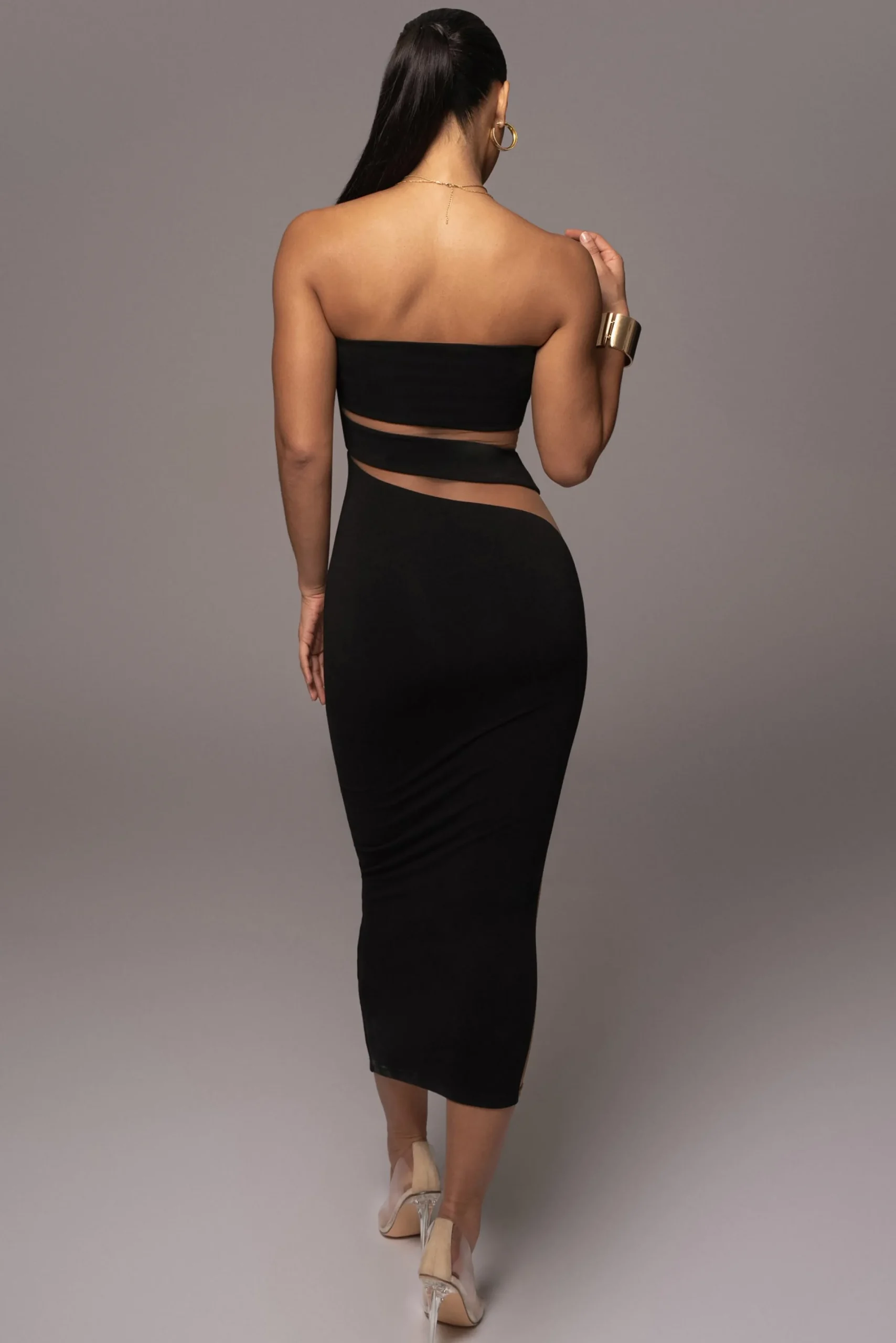 JLUXLABEL Black Unpredictable Midi Dress