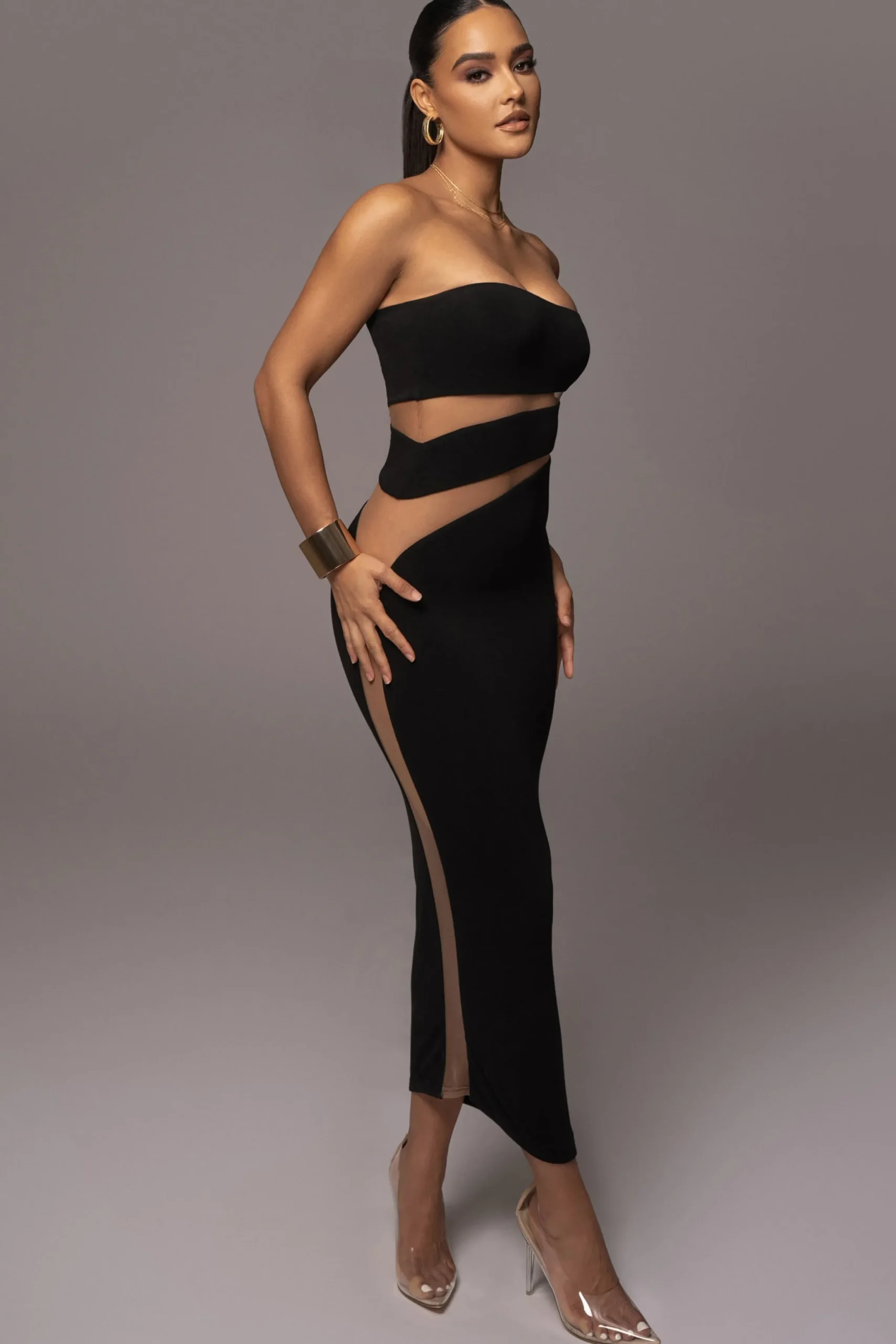 JLUXLABEL Black Unpredictable Midi Dress