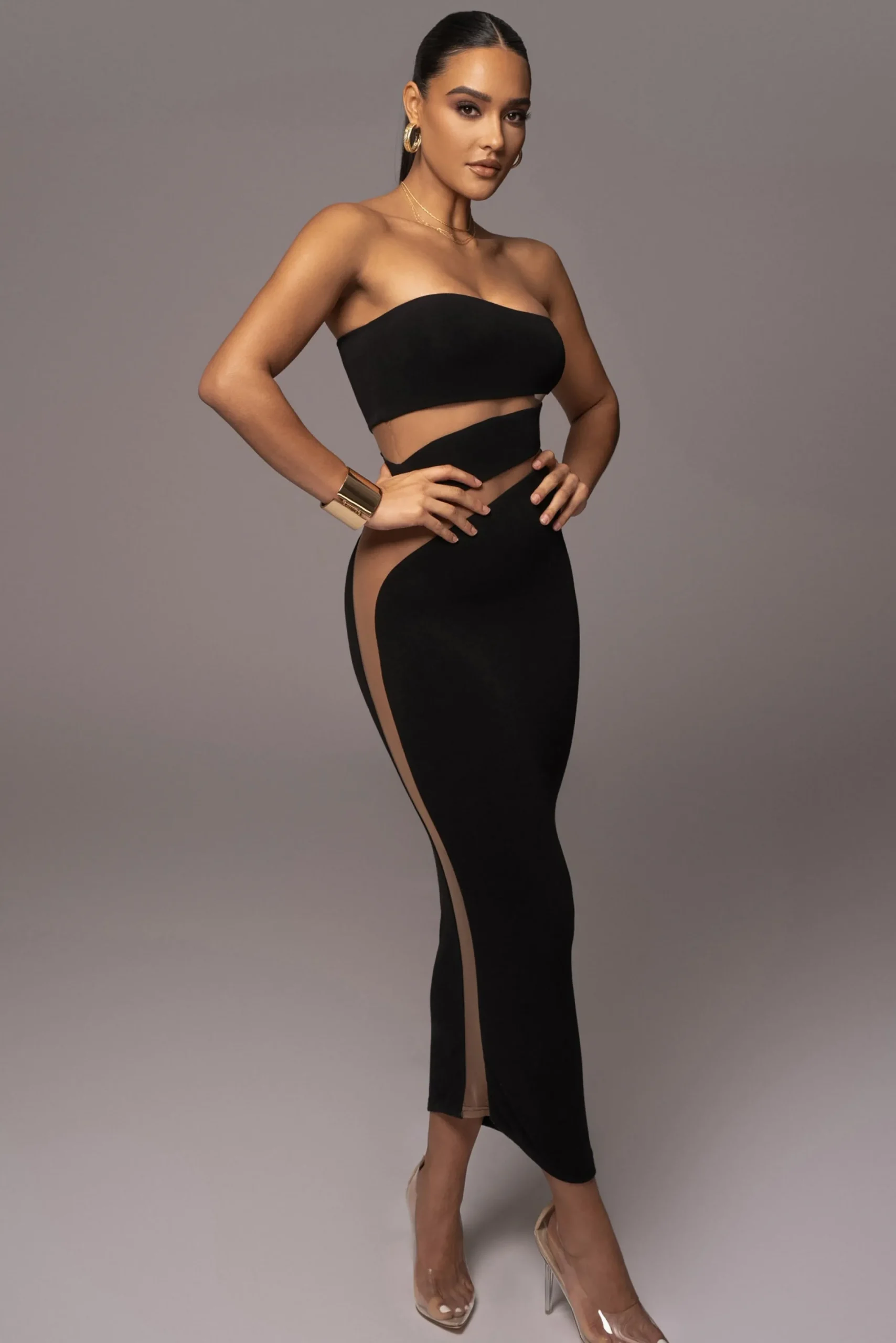 JLUXLABEL Black Unpredictable Midi Dress