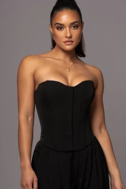JLUXLABEL Black Viv Satin Bustier Top