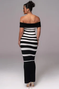 JLUXLABEL Black/Ivory Striped Custom Maxi Dress