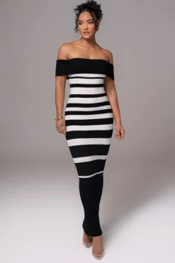 JLUXLABEL Black/Ivory Striped Custom  Maxi Dress