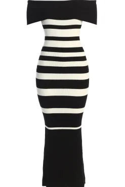 JLUXLABEL Black/Ivory Striped Custom Maxi Dress