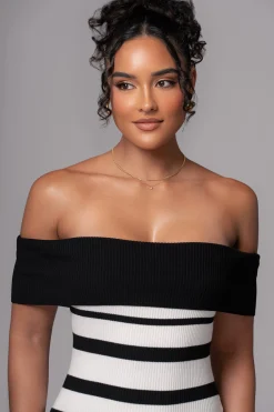 JLUXLABEL Black/Ivory Striped Custom Maxi Dress