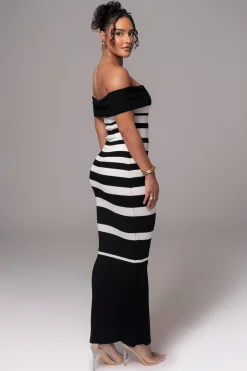 JLUXLABEL Black/Ivory Striped Custom Maxi Dress