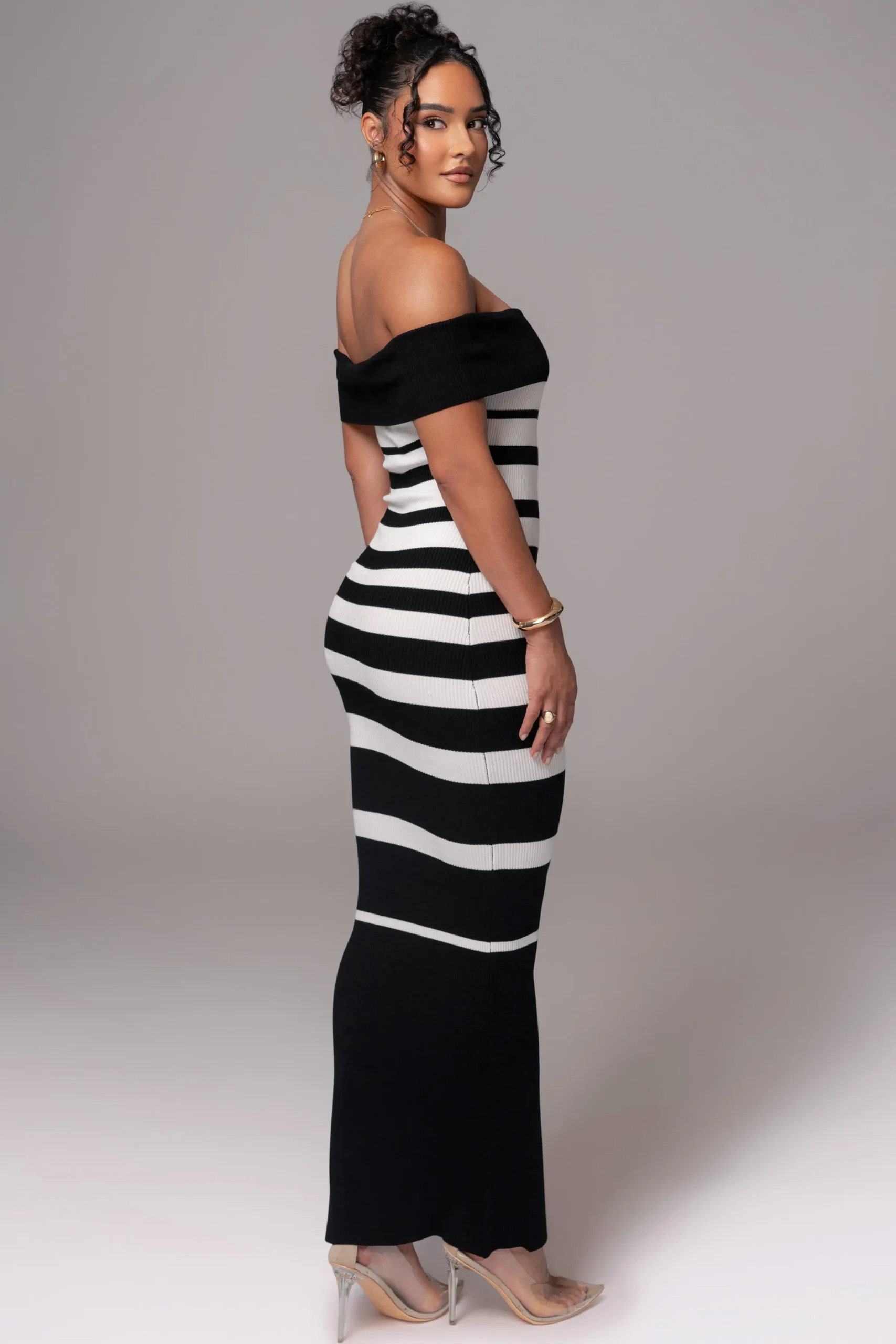 JLUXLABEL Black/Ivory Striped Custom Maxi Dress