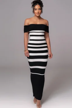 JLUXLABEL Black/Ivory Striped Custom Maxi Dress