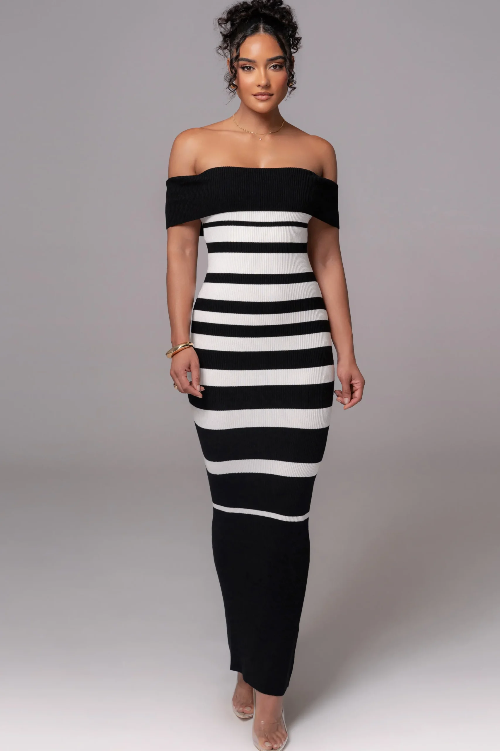 JLUXLABEL Black/Ivory Striped Custom Maxi Dress
