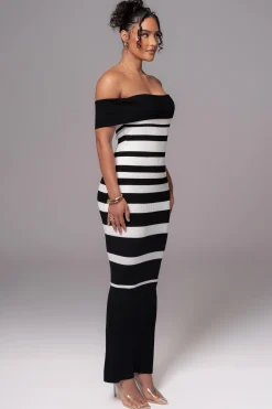 JLUXLABEL Black/Ivory Striped Custom Maxi Dress