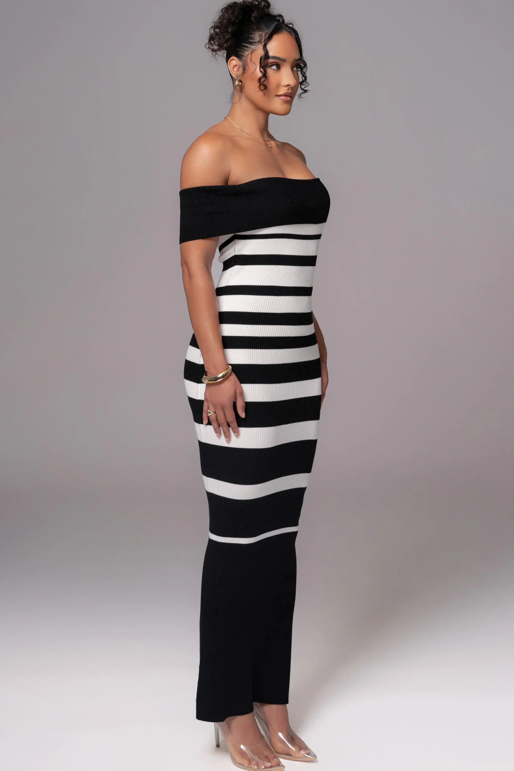 JLUXLABEL Black/Ivory Striped Custom Maxi Dress