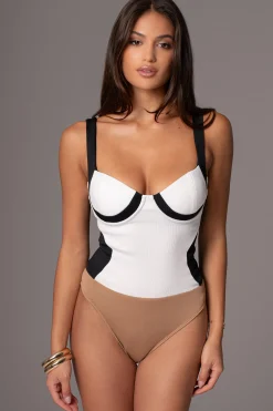 JLUXLABEL Black/White Throwback Colorblock Bodysuit