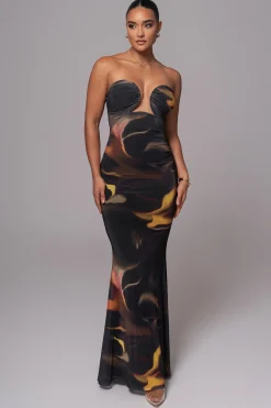 JLUXLABEL Black/Yellow Bethany Strapless Maxi Dress