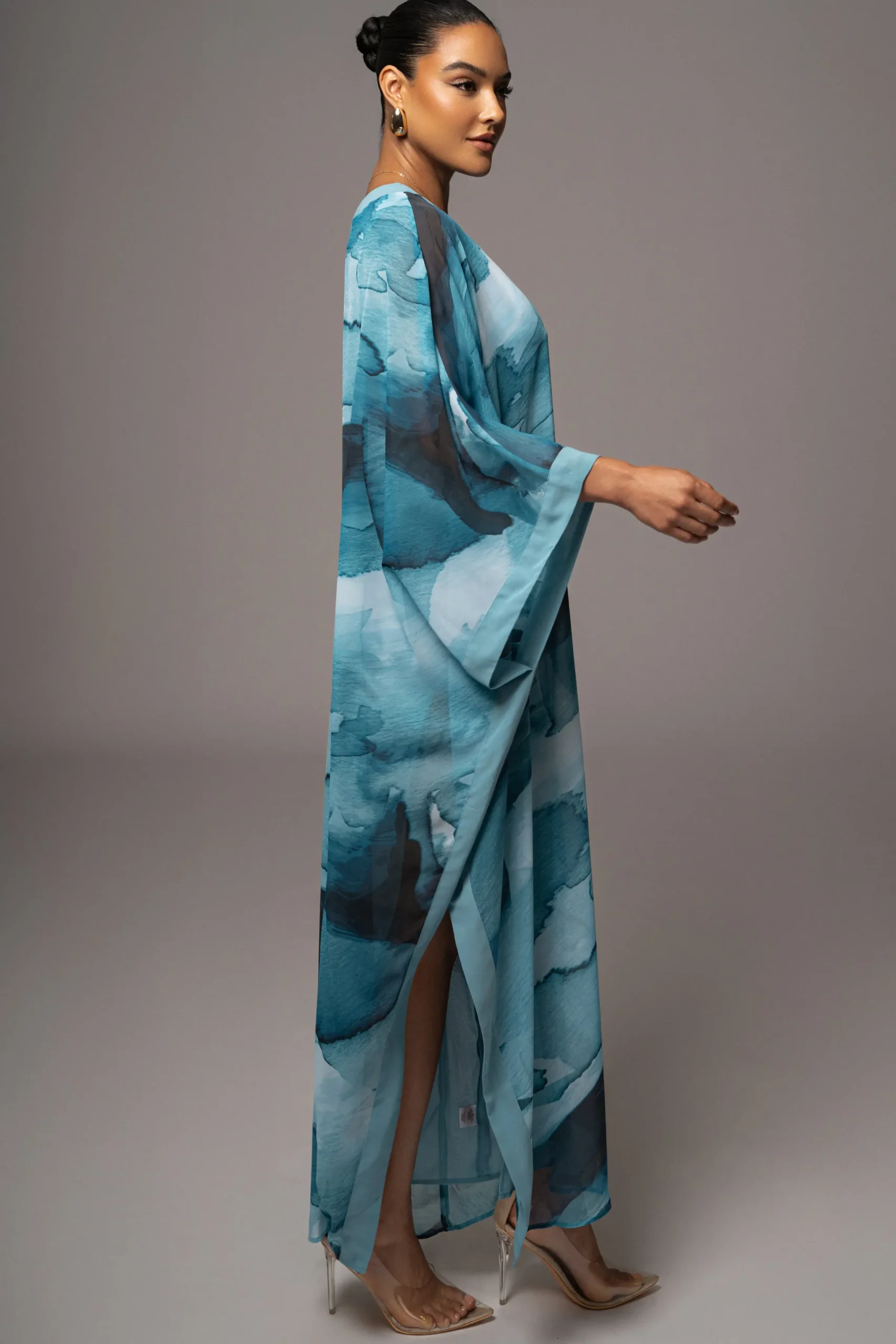 JLUXLABEL Blue Abstract Mariel One Shoulder Maxi Dress
