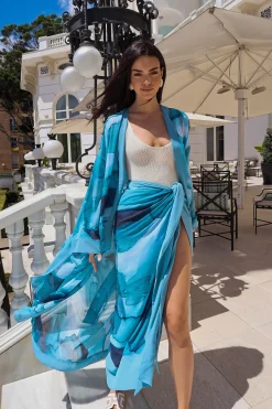 JLUXLABEL Blue Abstract Marine Print Sarong