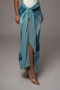 JLUXLABEL Blue Abstract Marine Print Sarong