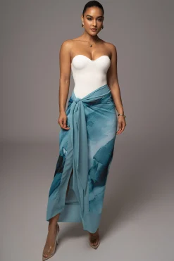 JLUXLABEL Blue Abstract Marine Print Sarong