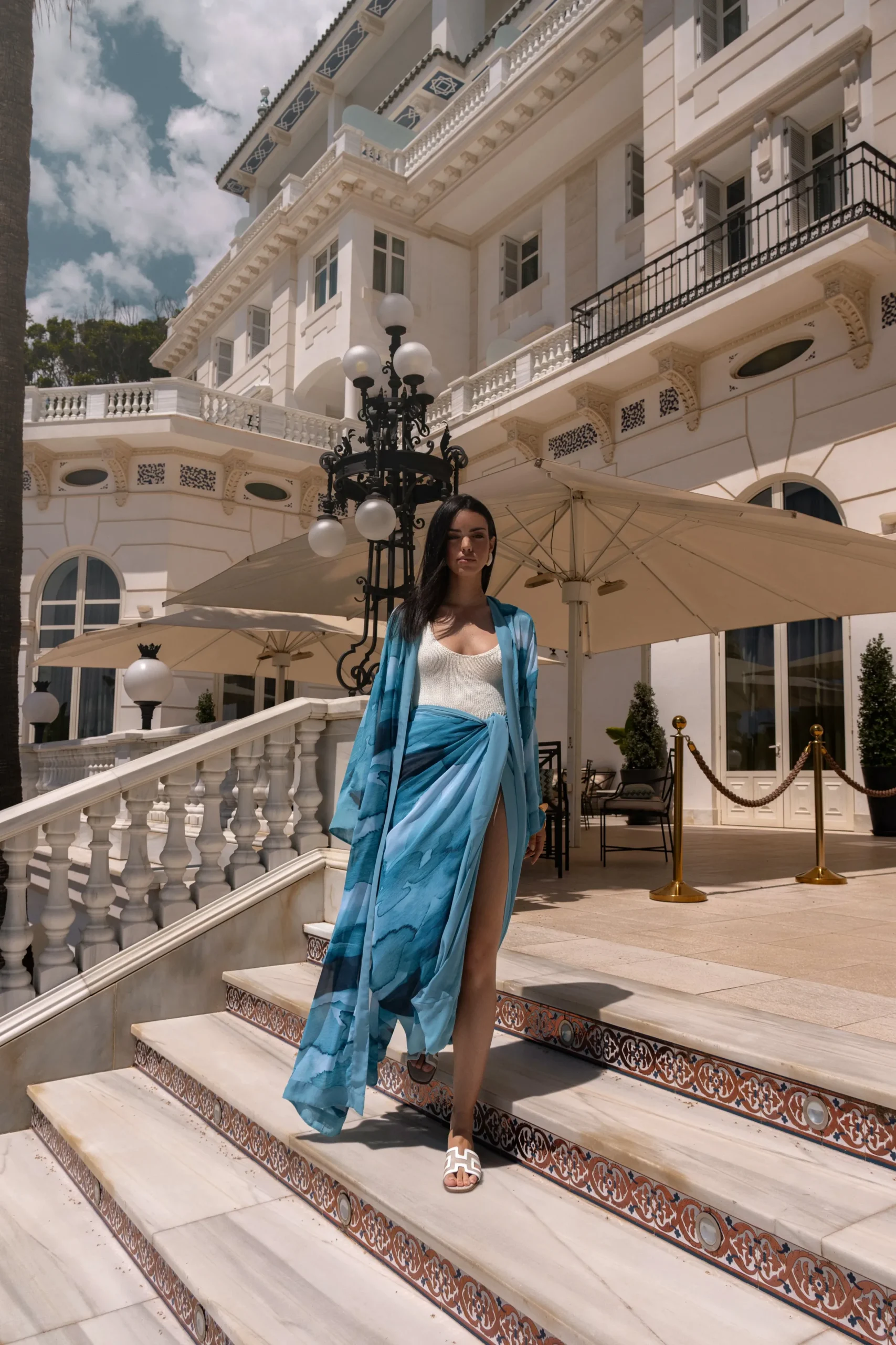 JLUXLABEL Blue Abstract Marine Print Sarong