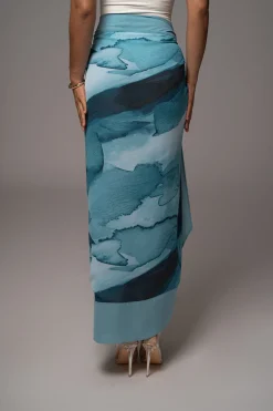 JLUXLABEL Blue Abstract Marine Print Sarong