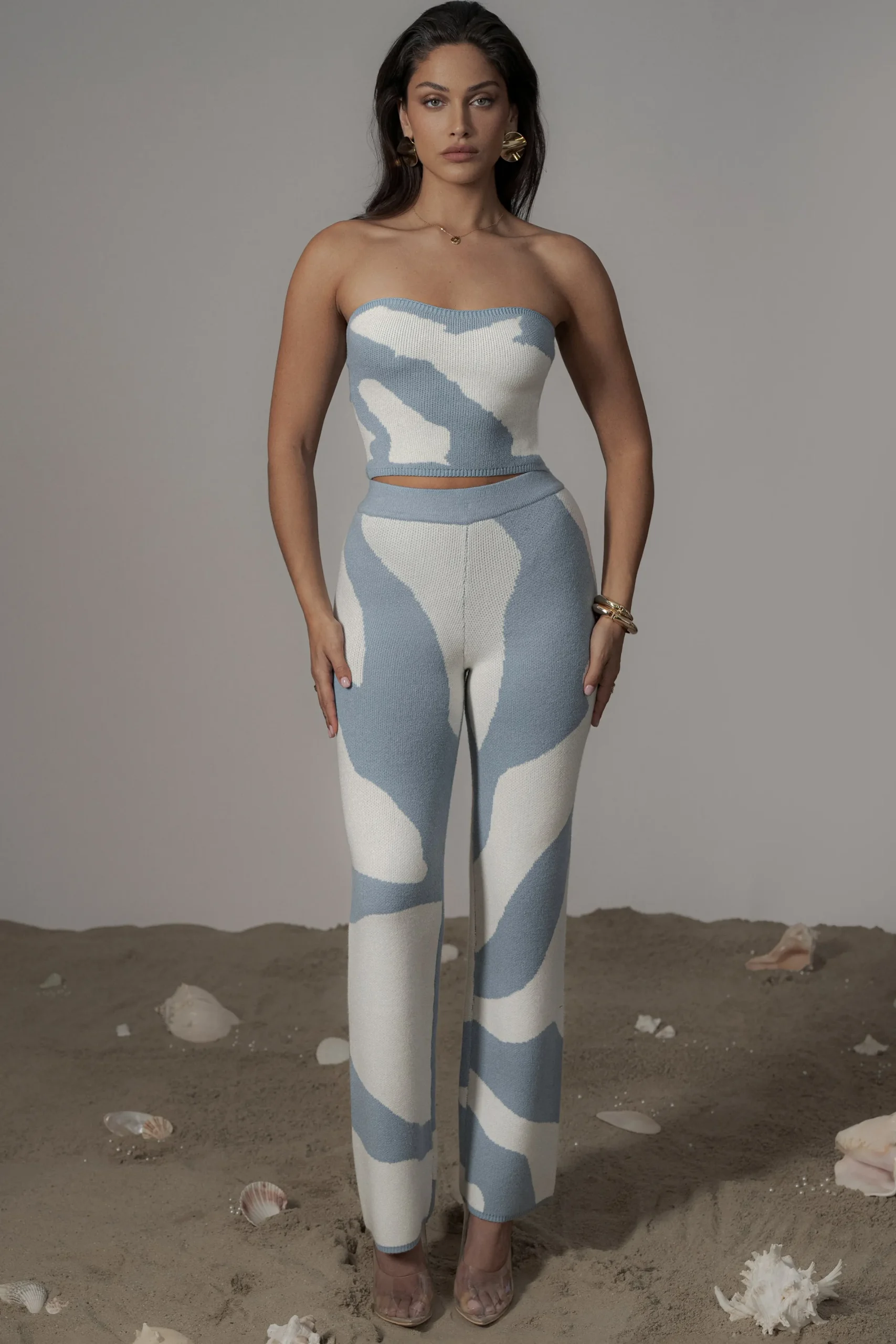 JLUXLABEL Blue Abstract Tropic Oasis Top