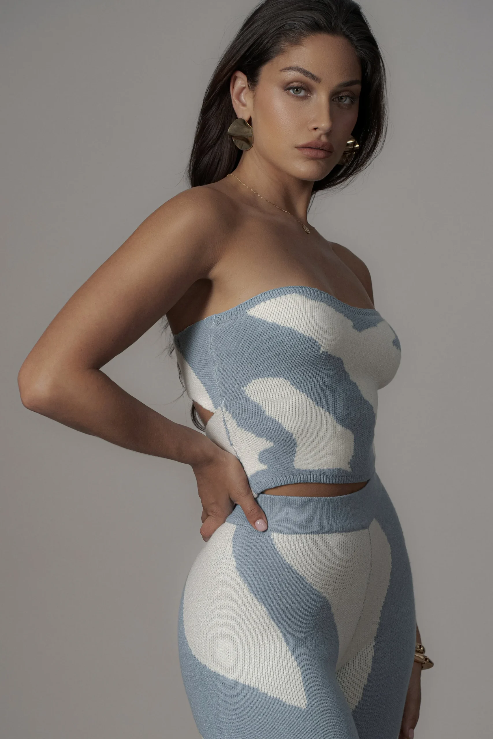 JLUXLABEL Blue Abstract Tropic Oasis Top