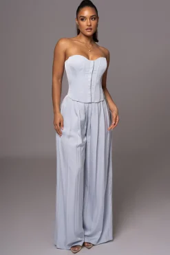 JLUXLABEL Blue Clara Wide Leg Pleated Trousers