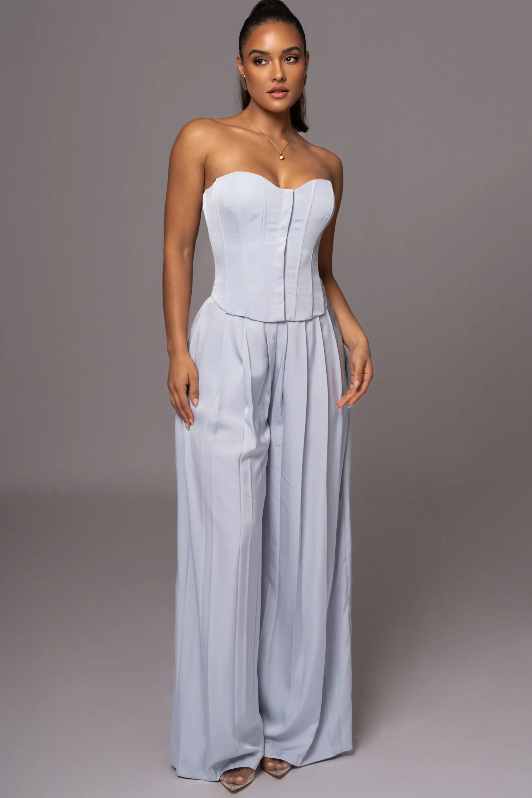 JLUXLABEL Blue Clara Wide Leg Pleated Trousers