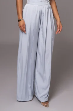 JLUXLABEL Blue Clara Wide Leg Pleated Trousers