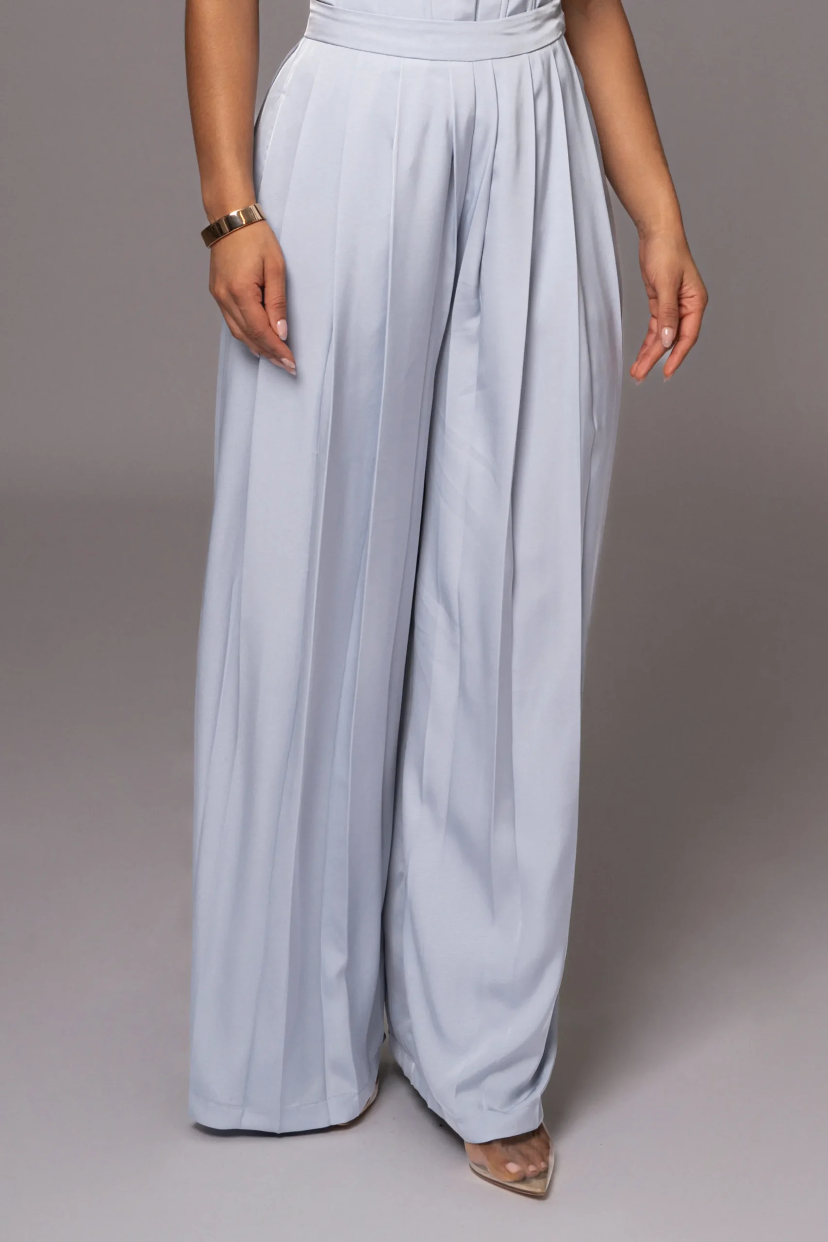 JLUXLABEL Blue Clara Wide Leg Pleated Trousers