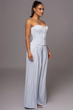 JLUXLABEL Blue Clara Wide Leg Pleated Trousers
